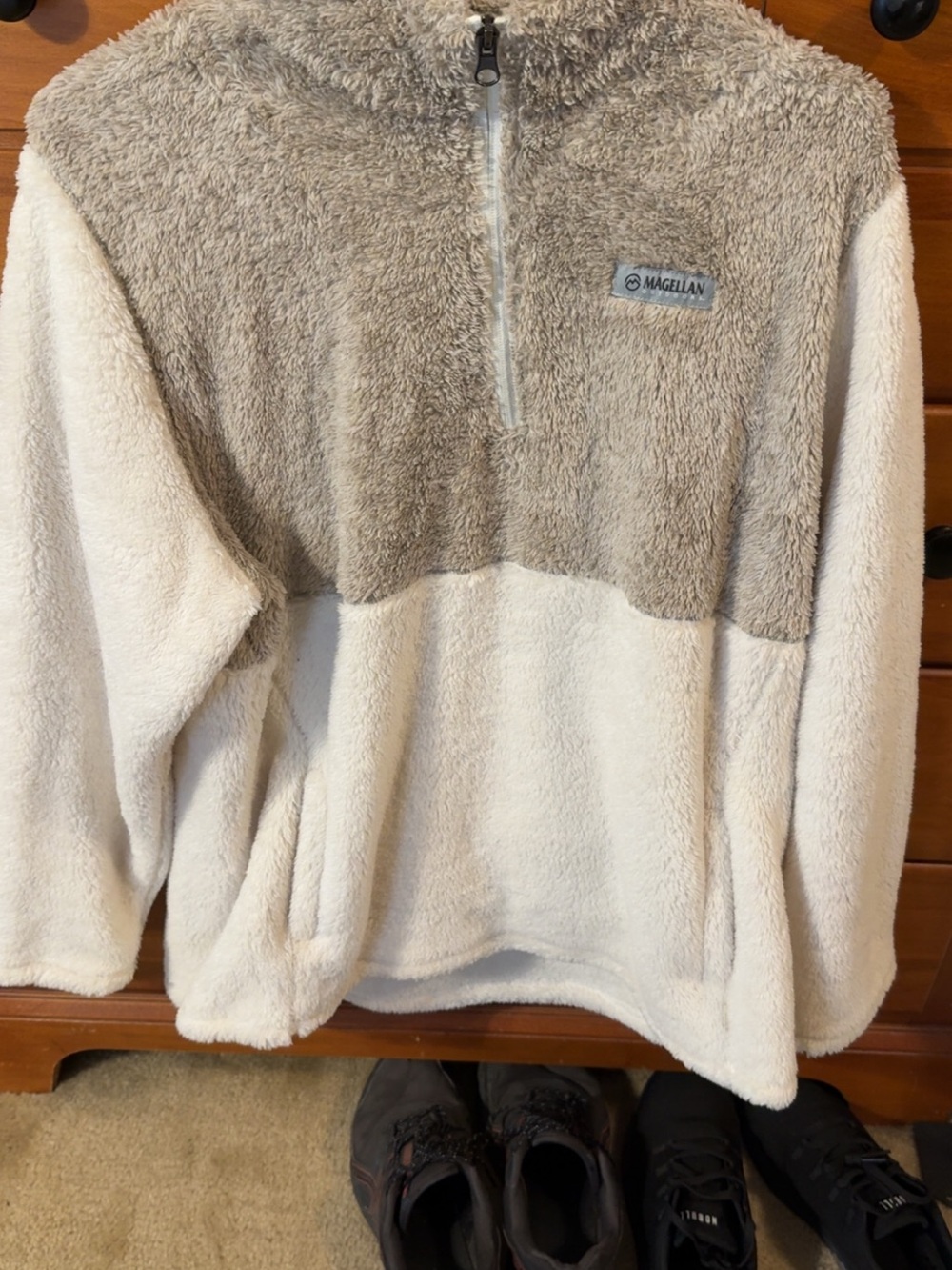 Magellan Outdoors Women's Two-Tone Sherpa Quarter-Zip Pullover - Taupe/Off-White